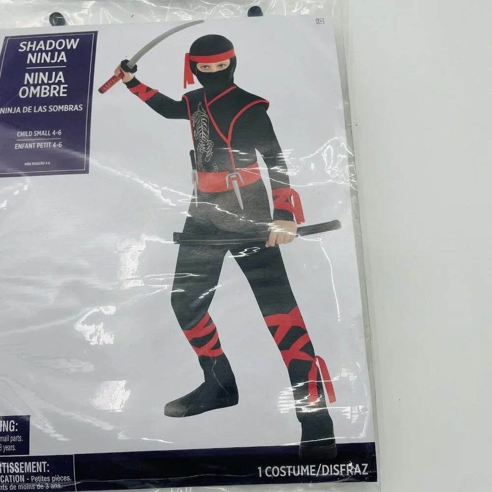Shadow Ninja Youth Boys Size Small 4-6 Halloween Dress Up Costume‎ in Black